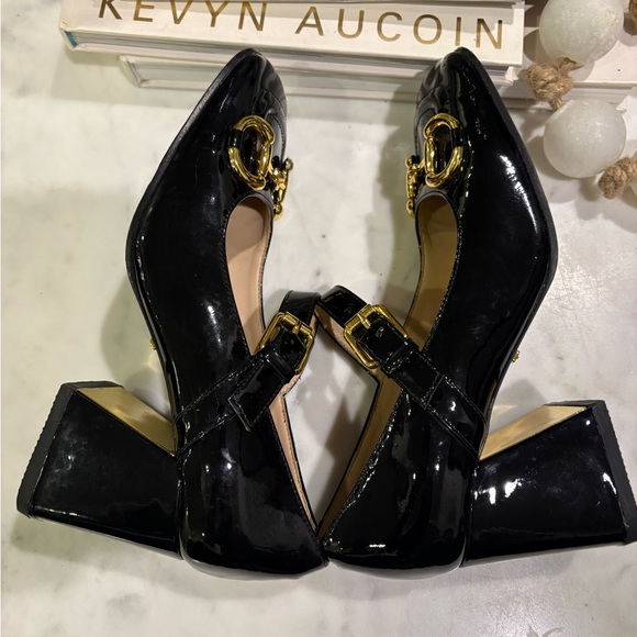 Designer Black Patent Leather Horsebit Mark Jane Pumps - Picture 10 of 10